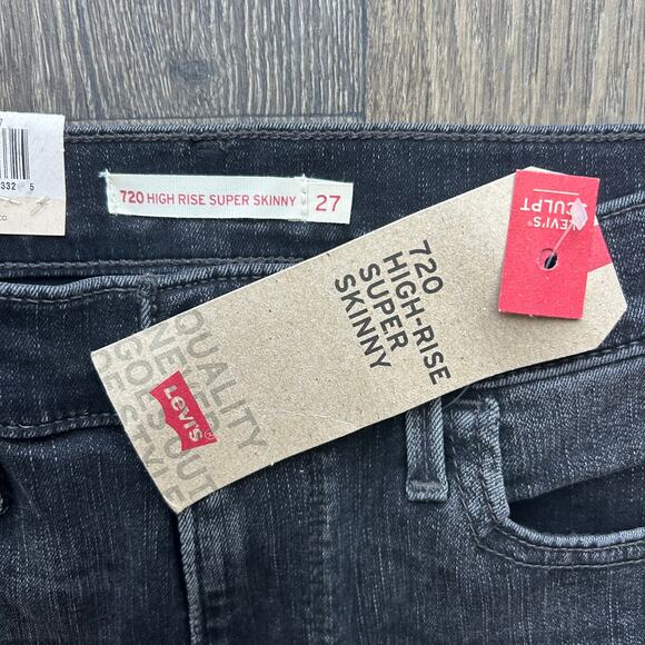 Levi’s Washed Black 720 High Rise Skinny Cropped Jeans Size 4/27 - Picture 8 of 10